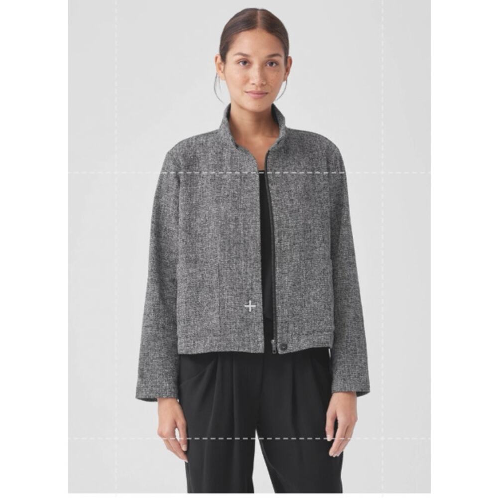 Eileen Fisher Organic Cotton Tweed Stand Collar Jacket Size XL